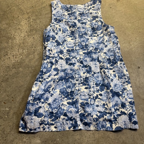 Abercrombie & Fitch Women's Blue Floral Linen Wide Strap Mini Dress Sz LP Boho - Picture 3 of 8